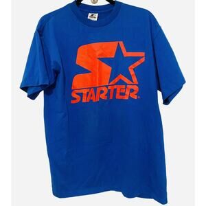 Vintage Shirt Starter Graphic Tee Sz Medium 38-40 Blue Red Made In USA 90s Era